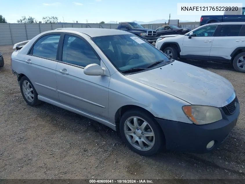 2006 Kia Spectra Ex/Lx/Sx VIN: KNAFE121765228920 Lot: 40605041