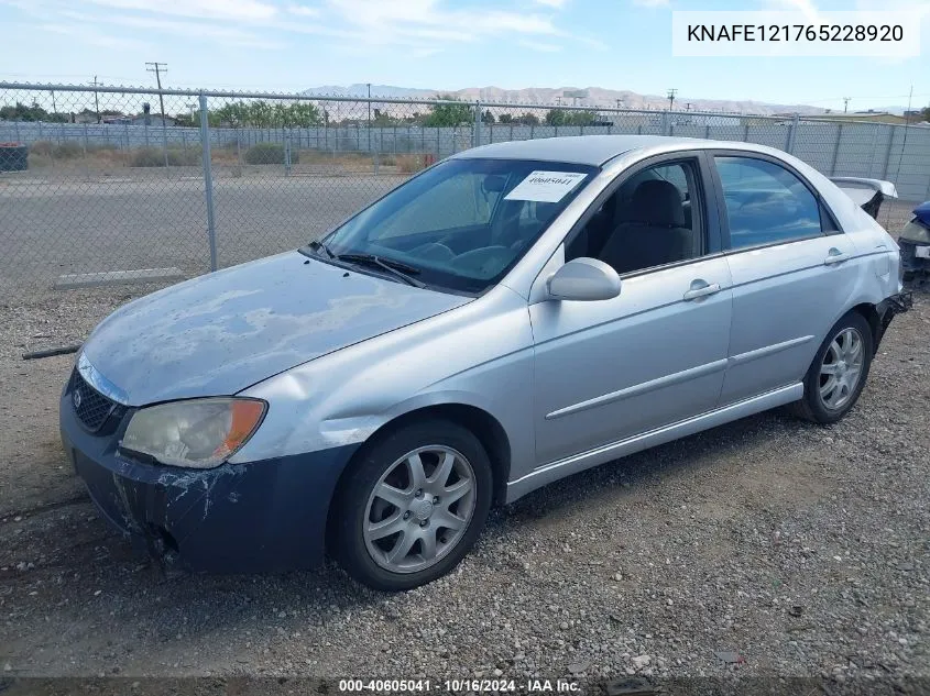 2006 Kia Spectra Ex/Lx/Sx VIN: KNAFE121765228920 Lot: 40605041