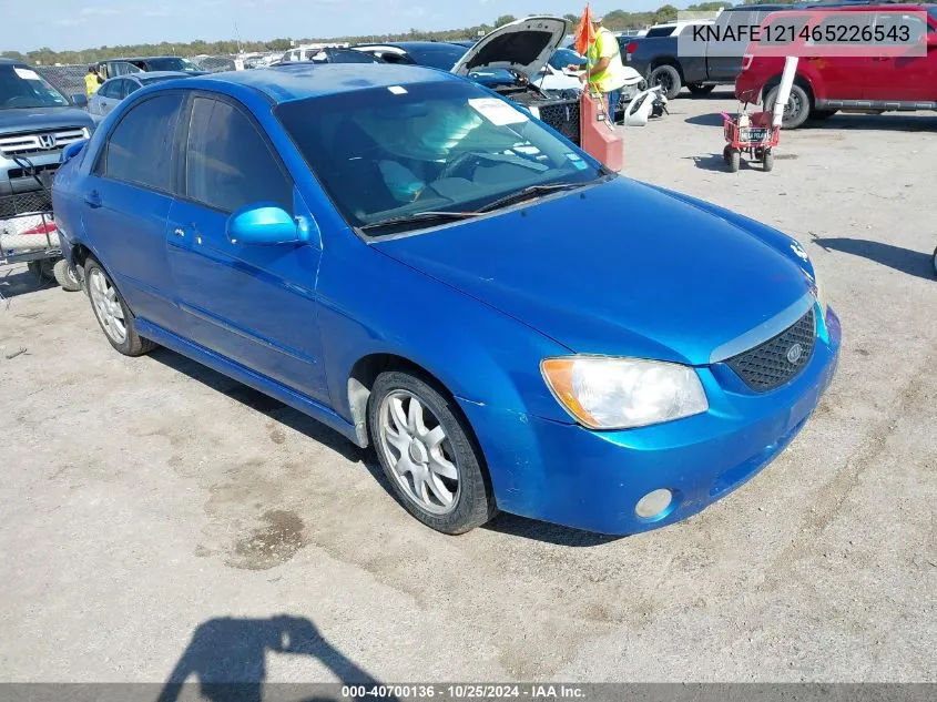 2006 Kia Spectra Ex/Lx/Sx VIN: KNAFE121465226543 Lot: 40700136