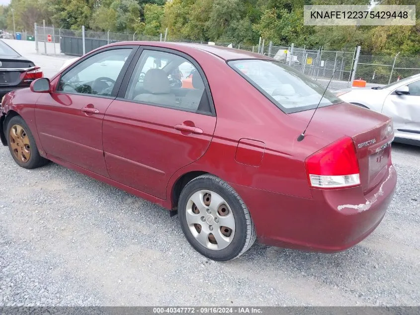 2007 Kia Spectra Ex VIN: KNAFE122375429448 Lot: 40347772