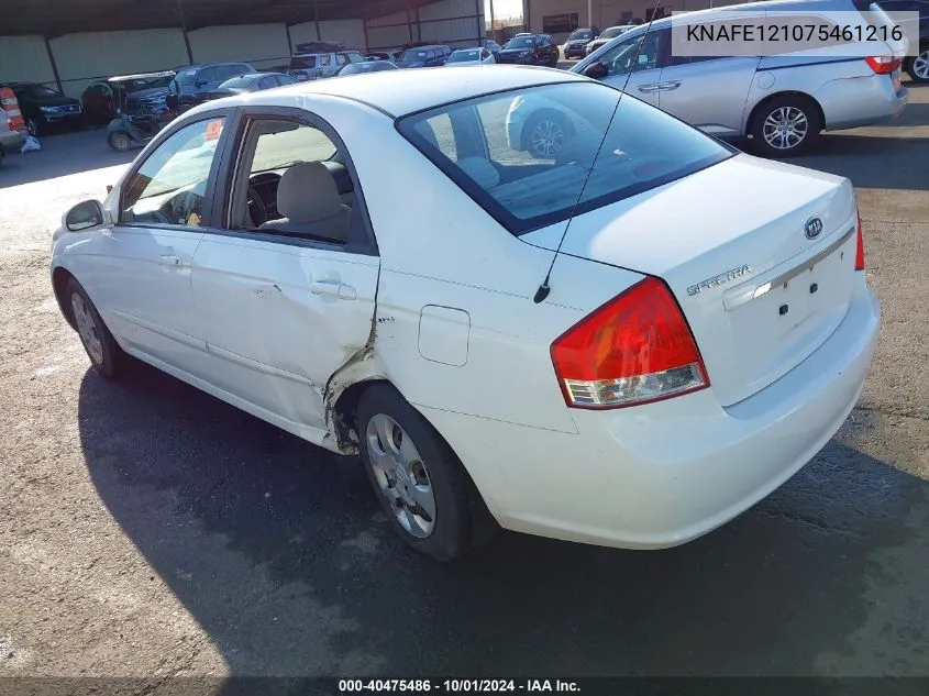 2007 Kia Spectra Ex/Lx VIN: KNAFE121075461216 Lot: 40475486