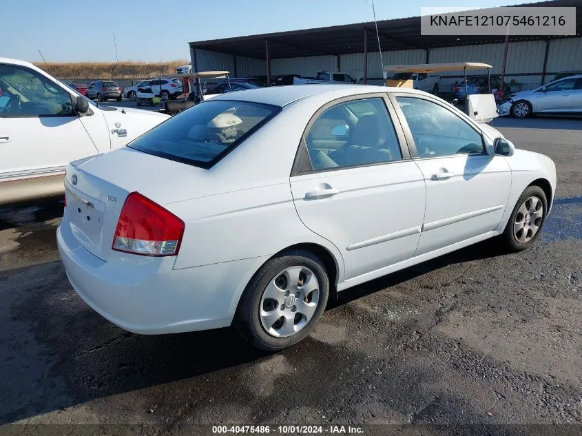 2007 Kia Spectra Ex/Lx VIN: KNAFE121075461216 Lot: 40475486