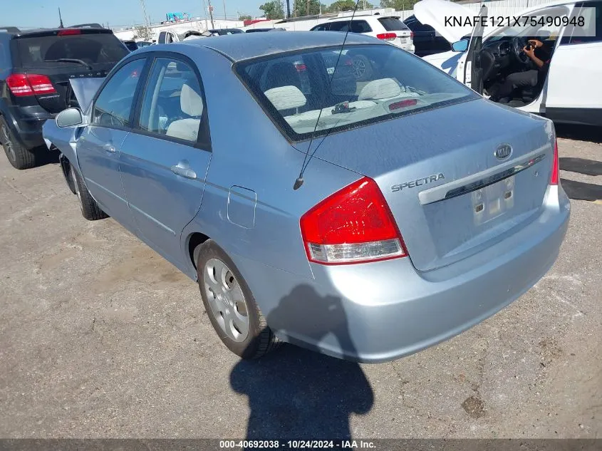 2007 Kia Spectra Ex VIN: KNAFE121X75490948 Lot: 40692038