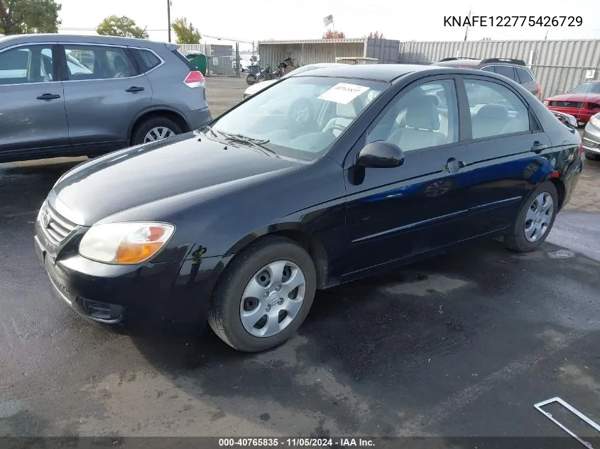 2007 Kia Spectra Ex VIN: KNAFE122775426729 Lot: 40765835