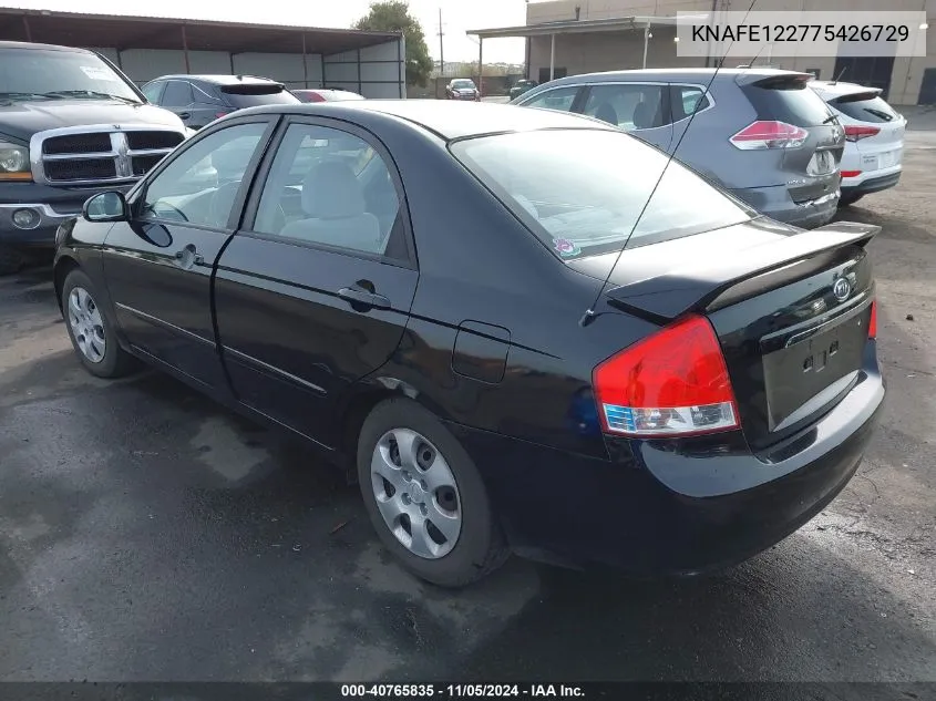 2007 Kia Spectra Ex VIN: KNAFE122775426729 Lot: 40765835