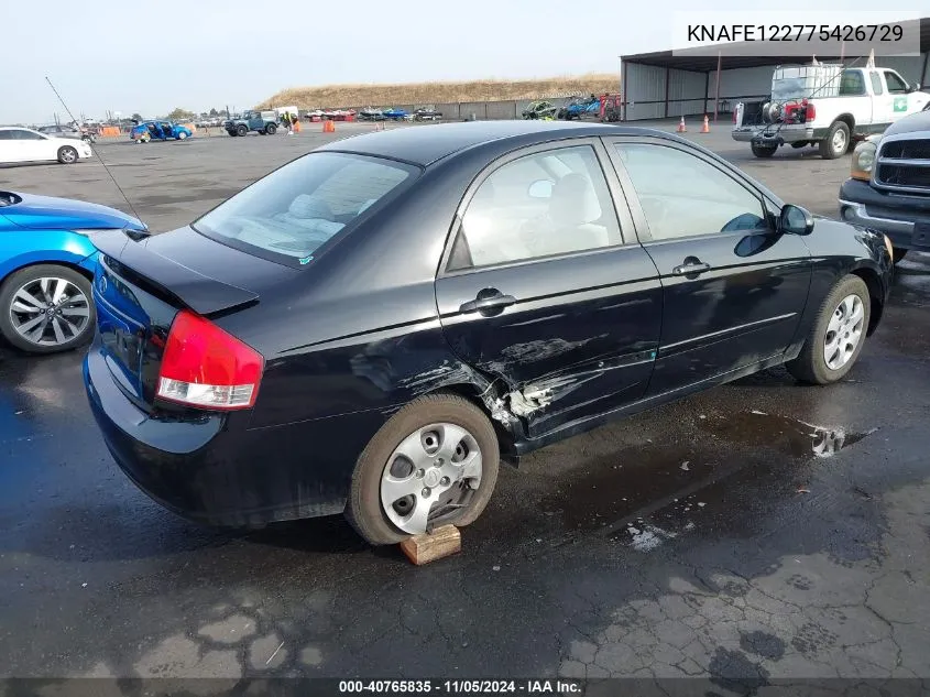 2007 Kia Spectra Ex VIN: KNAFE122775426729 Lot: 40765835