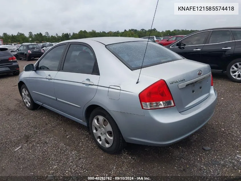 2008 Kia Spectra Ex/Lx/Sx VIN: KNAFE121585574418 Lot: 40293762