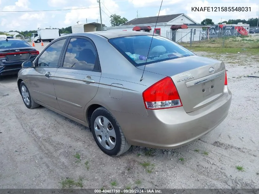 2008 Kia Spectra Ex VIN: KNAFE121585548031 Lot: 40407750