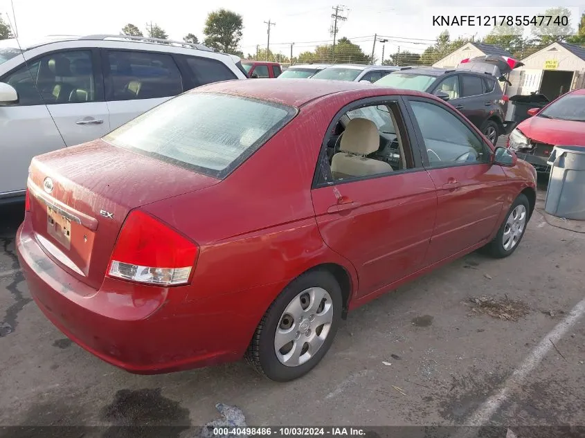 2008 Kia Spectra Ex VIN: KNAFE121785547740 Lot: 40498486