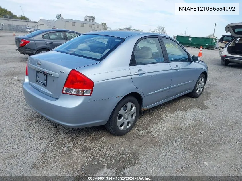 2008 Kia Spectra Ex VIN: KNAFE121085554092 Lot: 40691354