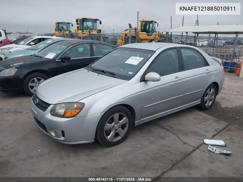 2008 Kia Spectra Sx VIN: KNAFE121885010911 Lot: 40742119