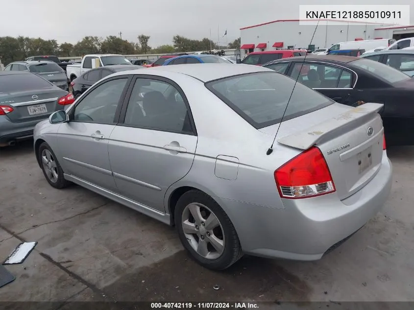 2008 Kia Spectra Sx VIN: KNAFE121885010911 Lot: 40742119