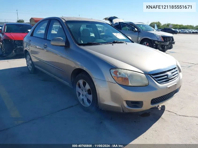 2008 Kia Spectra Ex VIN: KNAFE121185551671 Lot: 40765808