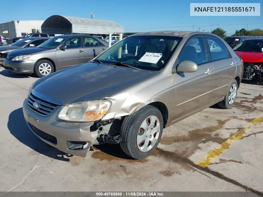 2008 Kia Spectra Ex VIN: KNAFE121185551671 Lot: 40765808