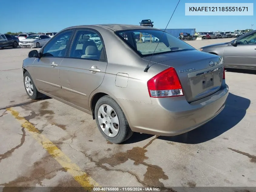 2008 Kia Spectra Ex VIN: KNAFE121185551671 Lot: 40765808