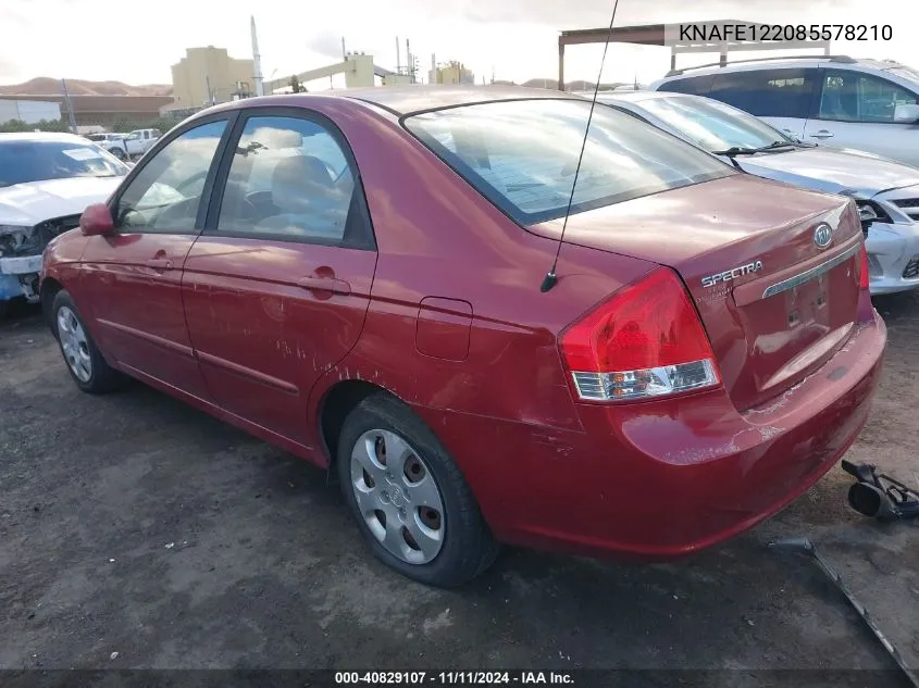 2008 Kia Spectra Ex VIN: KNAFE122085578210 Lot: 40829107