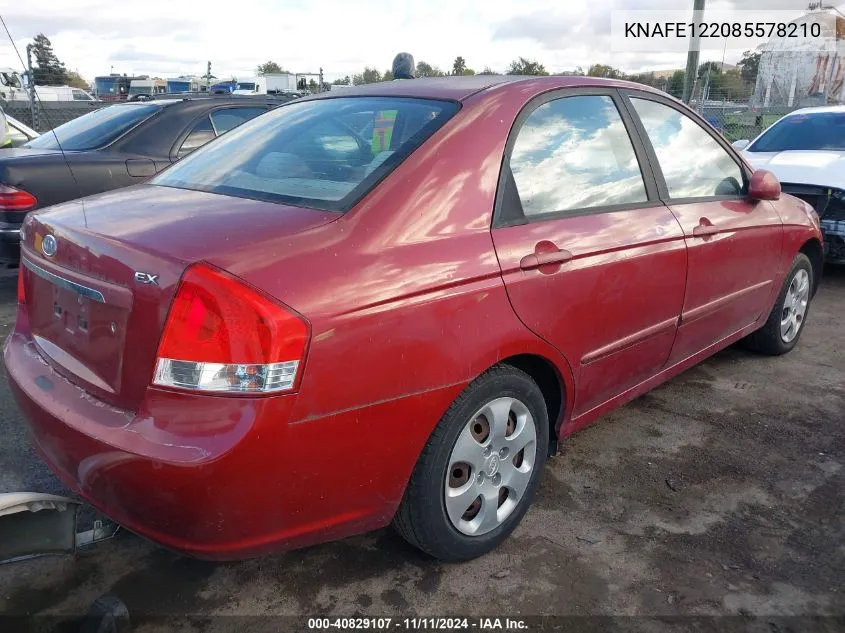 2008 Kia Spectra Ex VIN: KNAFE122085578210 Lot: 40829107