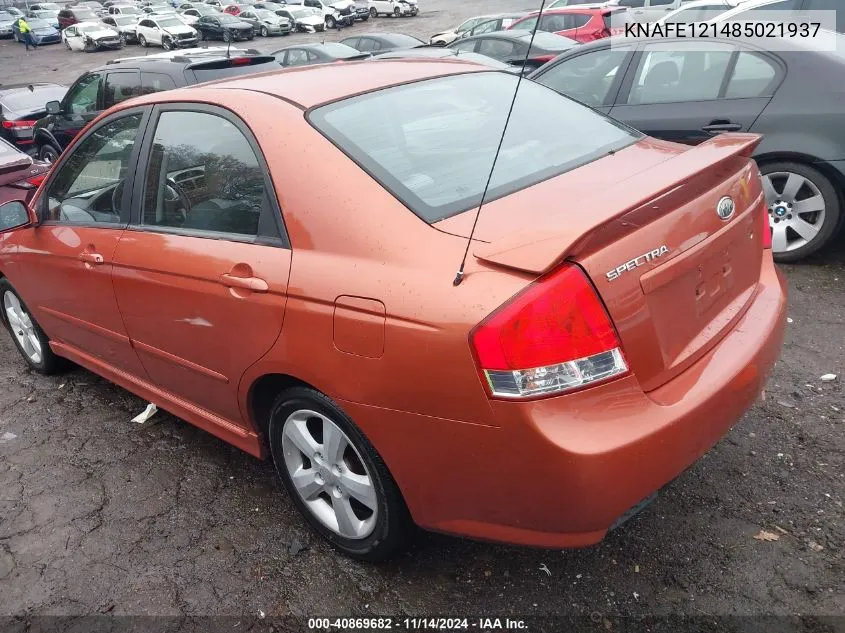 2008 Kia Spectra Sx VIN: KNAFE121485021937 Lot: 40869682