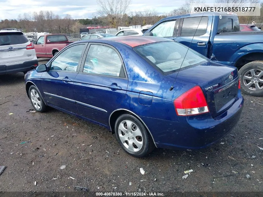 2008 Kia Spectra Ex VIN: KNAFE121685518777 Lot: 40878380