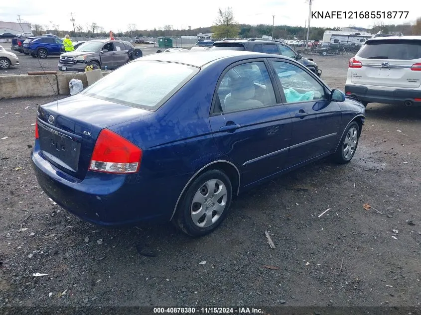 2008 Kia Spectra Ex VIN: KNAFE121685518777 Lot: 40878380