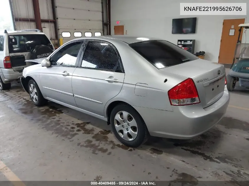 2009 Kia Spectra Ex/Lx/Sx VIN: KNAFE221995626706 Lot: 40409485