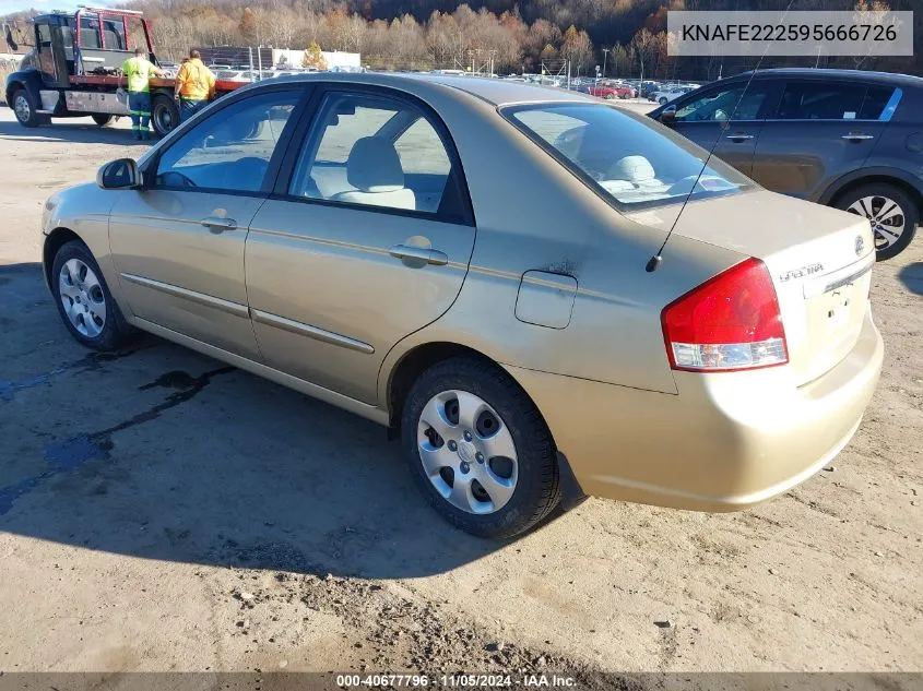 2009 Kia Spectra Ex VIN: KNAFE222595666726 Lot: 40677796