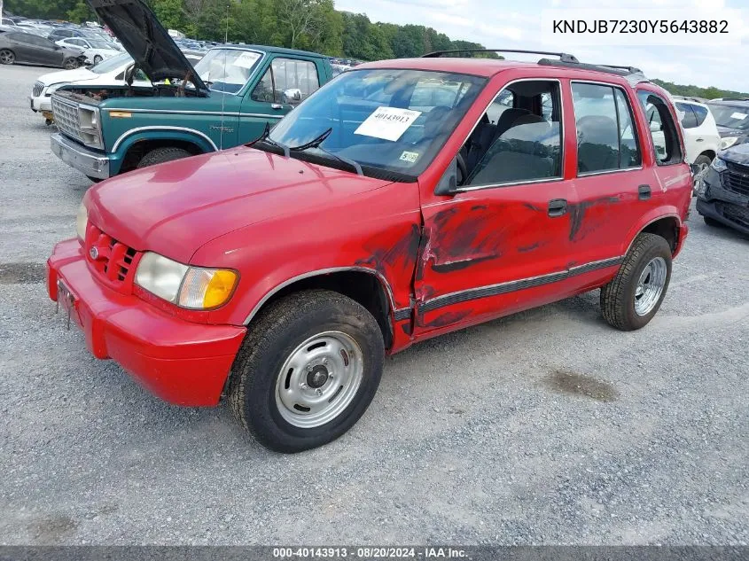 2000 Kia Sportage Ex VIN: KNDJB7230Y5643882 Lot: 40143913