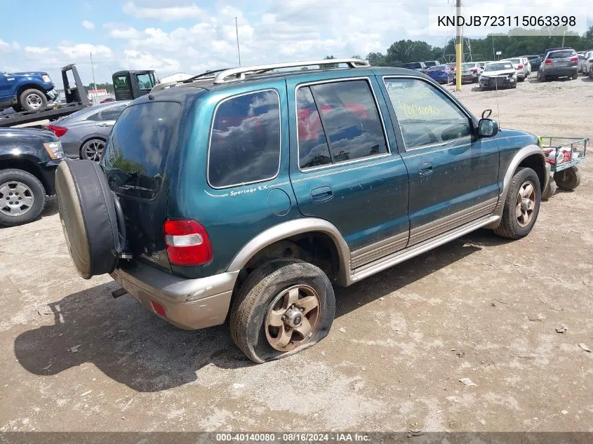 2001 Kia Sportage Ex/Limited VIN: KNDJB723115063398 Lot: 40140080