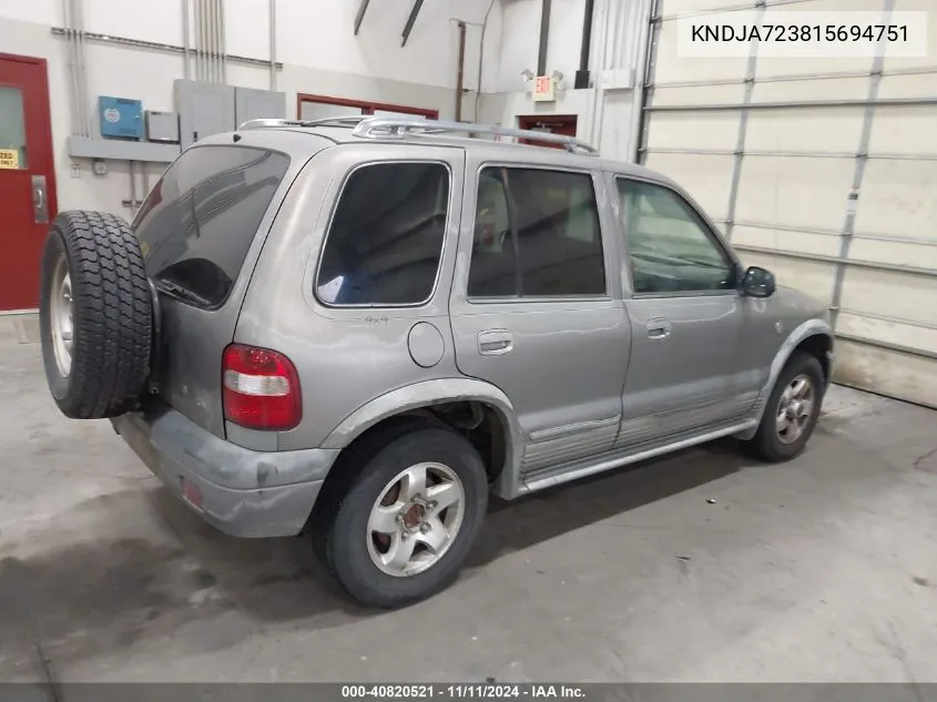 2001 Kia Sportage Ex/Limited VIN: KNDJA723815694751 Lot: 40820521