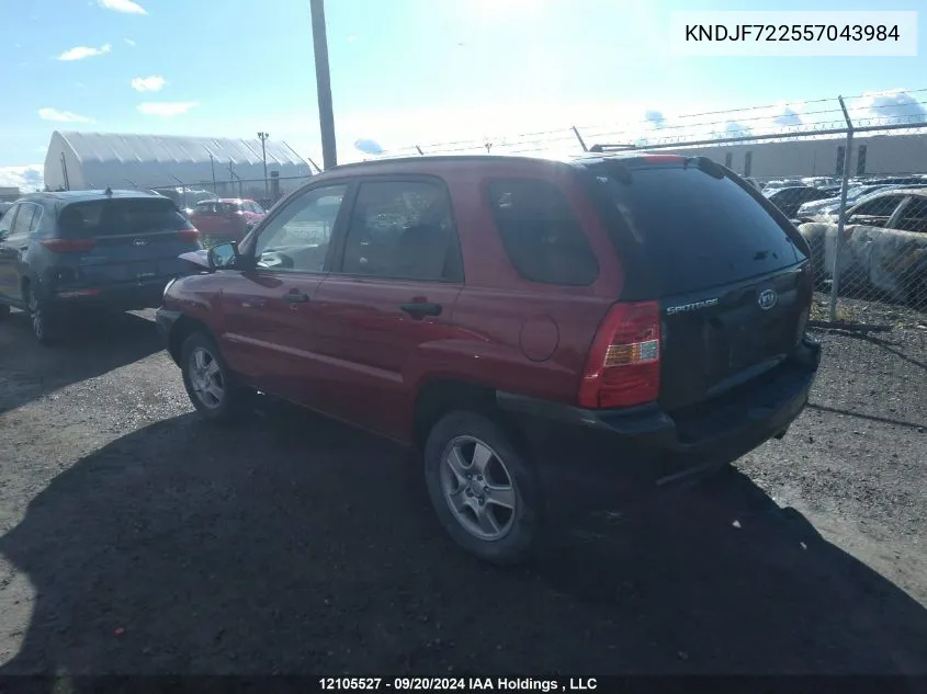 2005 Kia Sportage VIN: KNDJF722557043984 Lot: 12105527