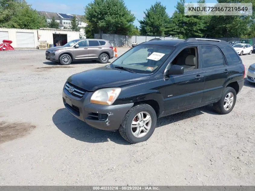 2006 Kia Sportage Ex V6/Lx V6 VIN: KNDJE723667219549 Lot: 40233216