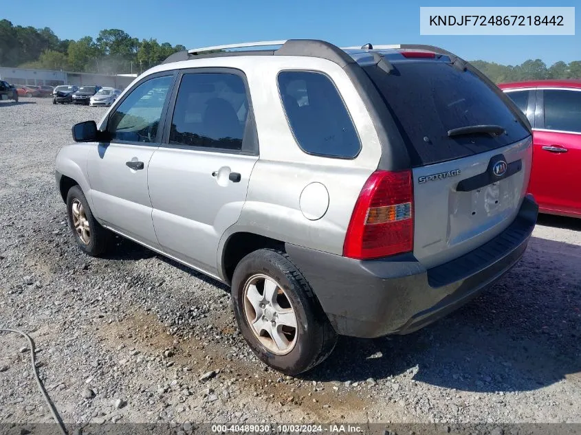 2006 Kia Sportage Lx VIN: KNDJF724867218442 Lot: 40489030