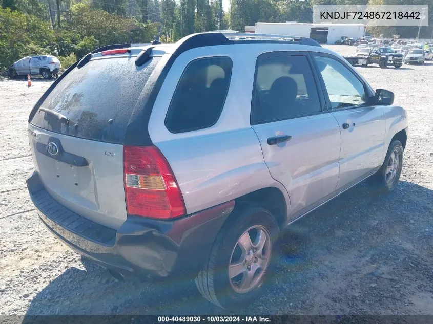 2006 Kia Sportage Lx VIN: KNDJF724867218442 Lot: 40489030