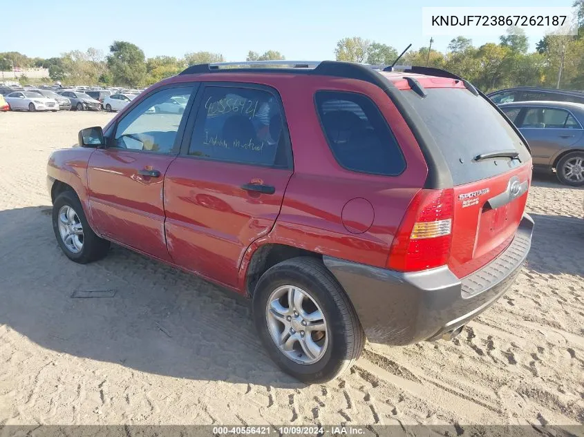 2006 Kia Sportage Ex V6/Lx V6 VIN: KNDJF723867262187 Lot: 40556421