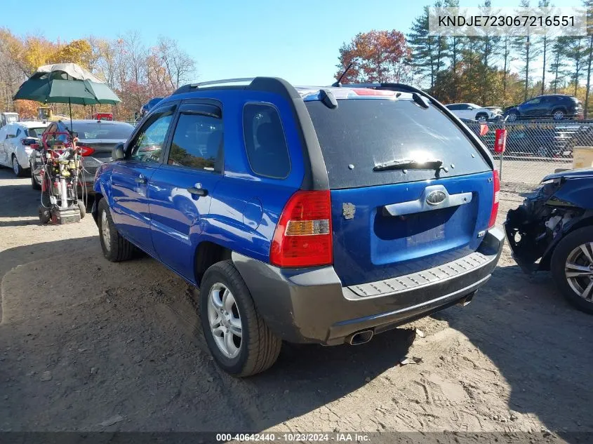 2006 Kia Sportage Ex V6/Lx V6 VIN: KNDJE723067216551 Lot: 40642440