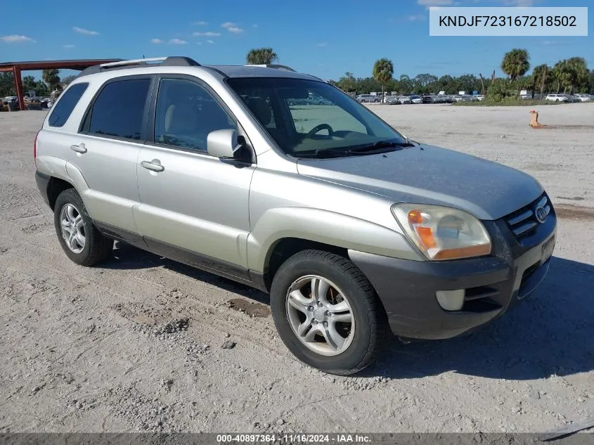 2006 Kia Sportage Ex V6/Lx V6 VIN: KNDJF723167218502 Lot: 40897364