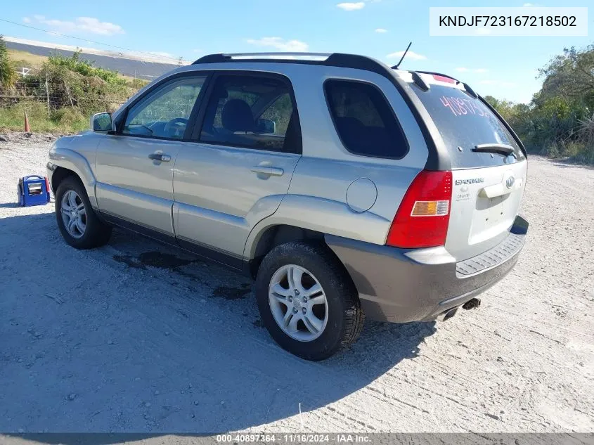 2006 Kia Sportage Ex V6/Lx V6 VIN: KNDJF723167218502 Lot: 40897364