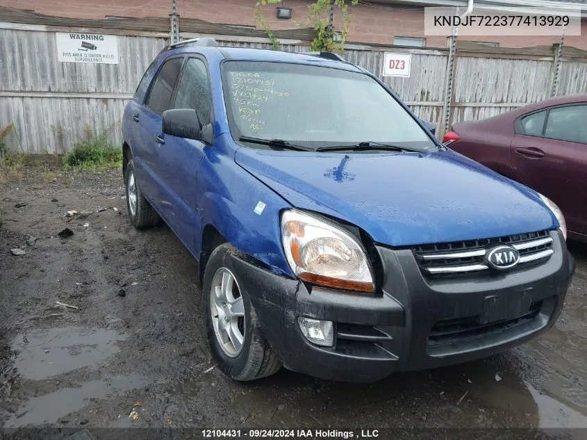 2007 Kia Sportage VIN: KNDJF722377413929 Lot: 12104431