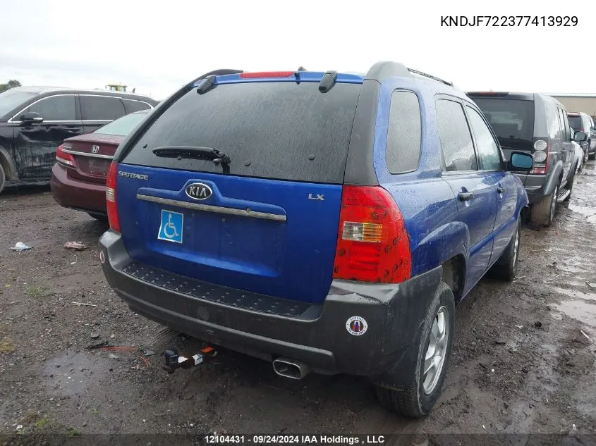 2007 Kia Sportage VIN: KNDJF722377413929 Lot: 12104431