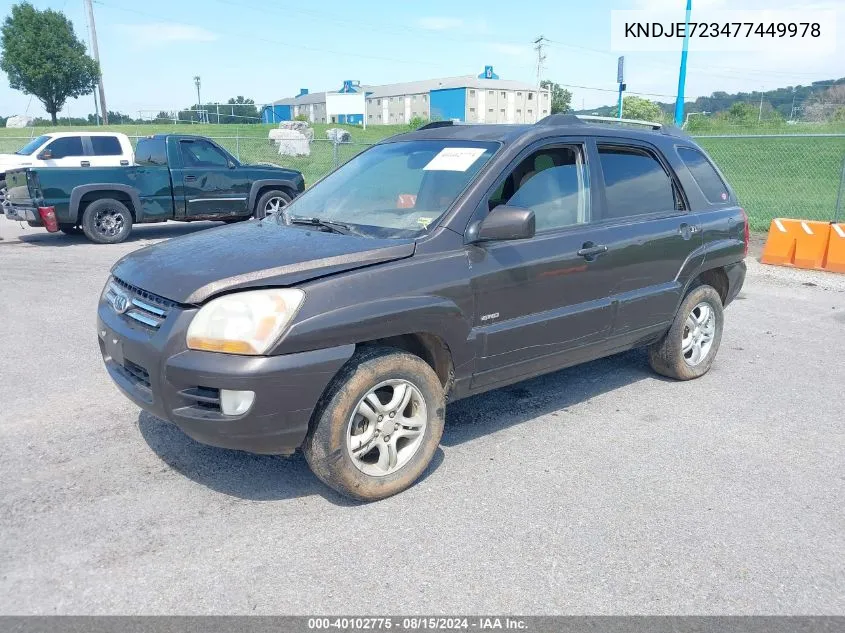 2007 Kia Sportage Ex V6 VIN: KNDJE723477449978 Lot: 40102775