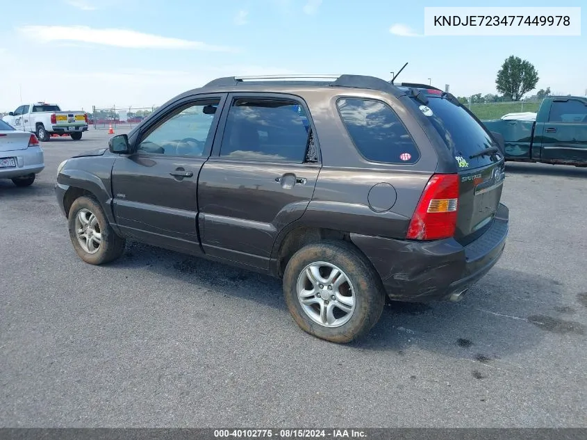 2007 Kia Sportage Ex V6 VIN: KNDJE723477449978 Lot: 40102775