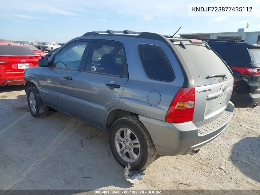 2007 Kia Sportage Lx V6 VIN: KNDJF723877435112 Lot: 40130500