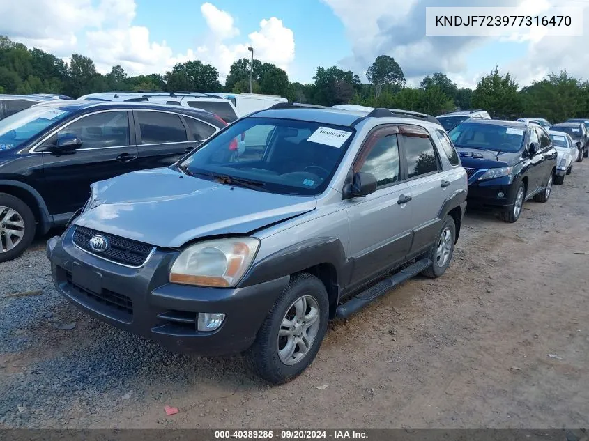 2007 Kia Sportage Lx V6 VIN: KNDJF723977316470 Lot: 40389285