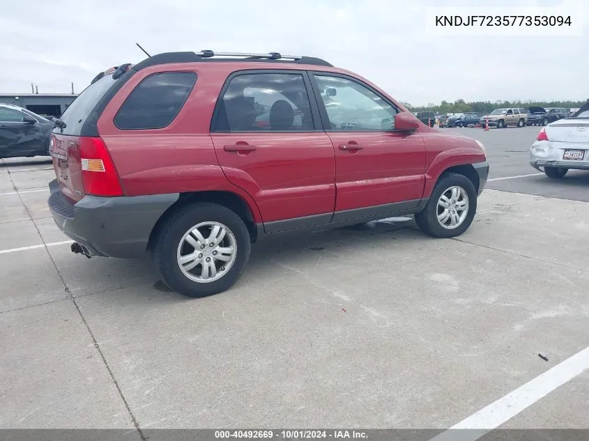 2007 Kia Sportage Ex V6 VIN: KNDJF723577353094 Lot: 40492669