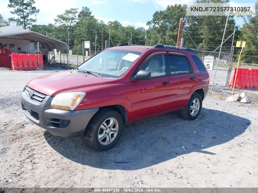 2007 Kia Sportage Lx V6 VIN: KNDJF723577310357 Lot: 40497230