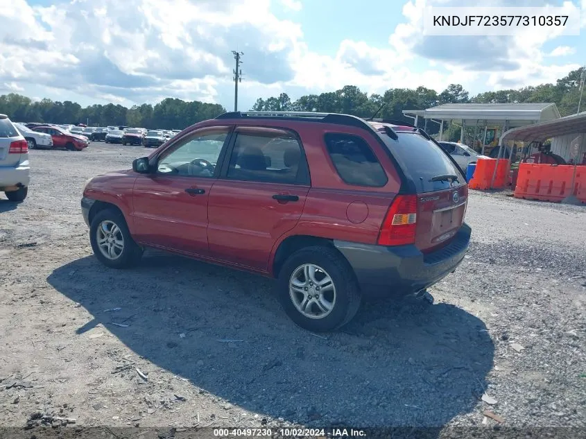 2007 Kia Sportage Lx V6 VIN: KNDJF723577310357 Lot: 40497230