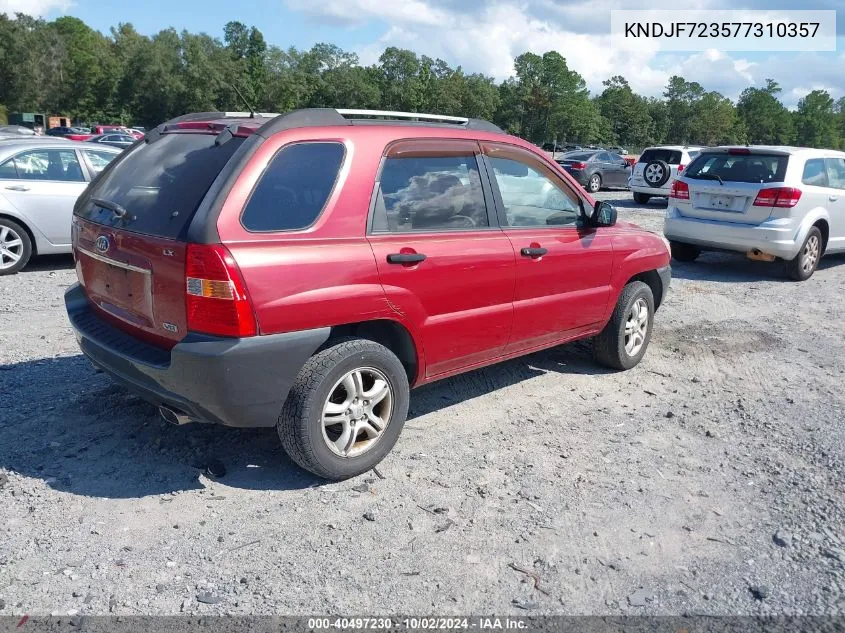 2007 Kia Sportage Lx V6 VIN: KNDJF723577310357 Lot: 40497230