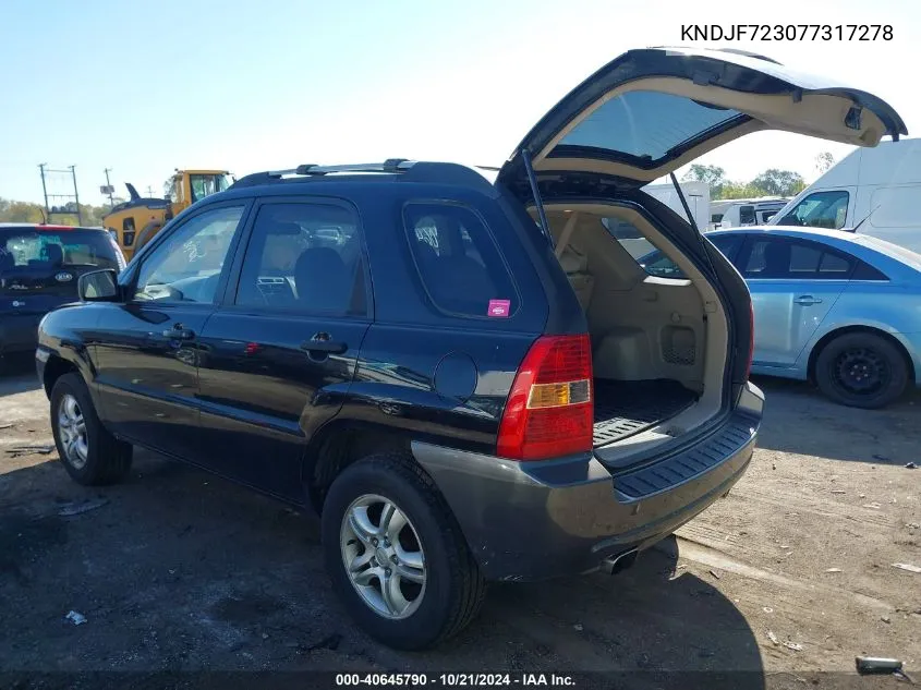 2007 Kia Sportage Lx V6 VIN: KNDJF723077317278 Lot: 40645790