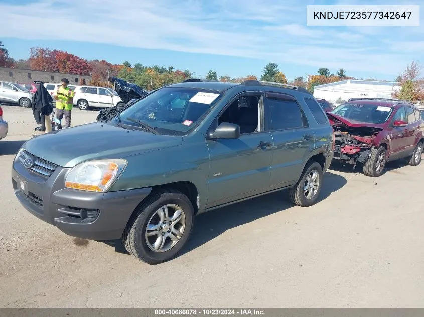 2007 Kia Sportage Lx V6 VIN: KNDJE723577342647 Lot: 40686078