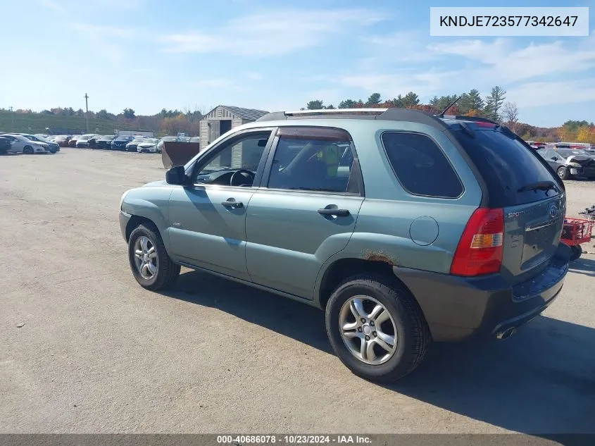 2007 Kia Sportage Lx V6 VIN: KNDJE723577342647 Lot: 40686078